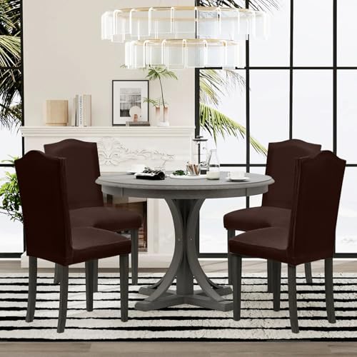 Sufdari Dining Room Chair Covers Set of 4, Non-Slip Spandex Kitchen Parsons Chair Slipcovers for Dining Room, Hotel (Extra Large) - color: .Coffee, size: XL-4 PC