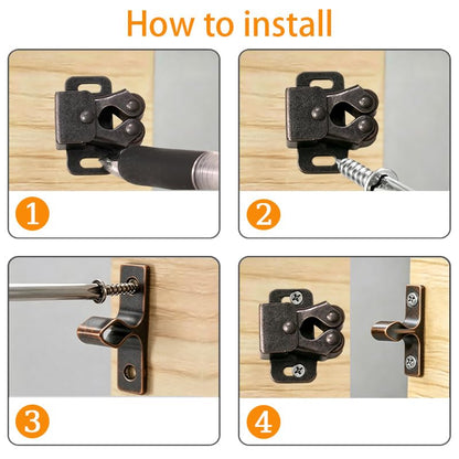 2 Pcs Cabinet Latch with Screws, Double Roller Catch Hardware for Closet Cupboard Doors, Heavy Duty Bronze Finish for Kitchen & Bathroom Cabinets