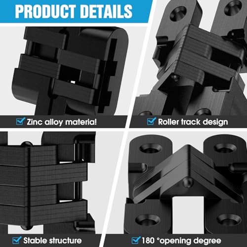 Invisible Cabinet Hinges 180° Black, 4-Pack - color: Black-4PCS, size: B: Door Thick(11/6"~1")