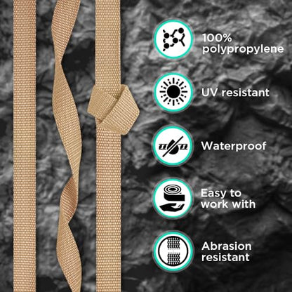 TECEUM Webbing Strap, 3/4" to 2", 10-50 Yds, Multi-Color Heavy Duty Tape - color: Champagne, size: 1"- 10 yards