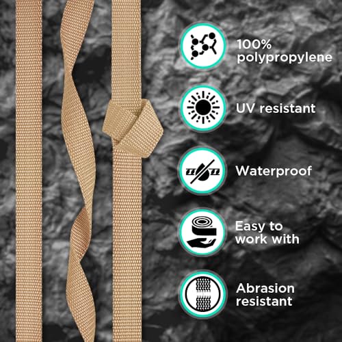 TECEUM Webbing Strap, 3/4" to 2", 10-50 Yds, Multi-Color Heavy Duty Tape - color: Champagne, size: 1.5"- 10 yards