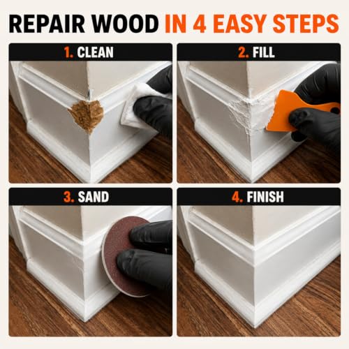 Wood Filler, Paintable & Sandable White Wood Putty for Hole & Crack Repair