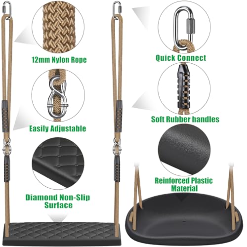 SELEWARE Heavy Duty Swing Seat for Kids Adults with Adjustable Ropes - color: Black2 Swing Seat, 2 Pack