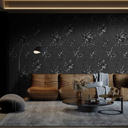 Black Wallpaper Peel and Stick Embossed Floral Contact Paper 17in x 118in - color: Black, size: 17.3" x 118.1"