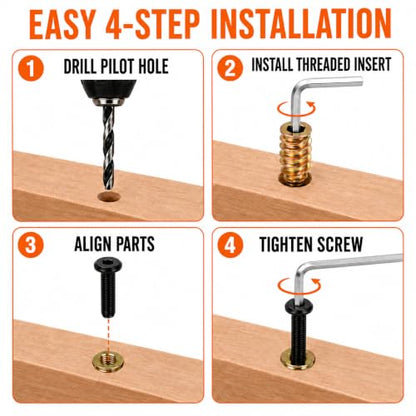 32 Sets Threaded Inserts for Wood with Bolts, 1/4-20 Furniture Insert Nuts Kit, Heavy Duty Screw Inserts for Wood, Metal Threaded Inserts for Furniture Repair, Bed Frame, Chairs, Cabinets