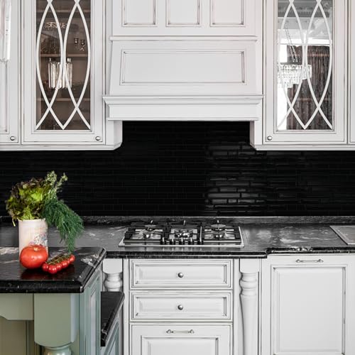 Black Peel and Stick Backsplash 3D Self Adhesive Wall Tile 10 Sheet - color: Black