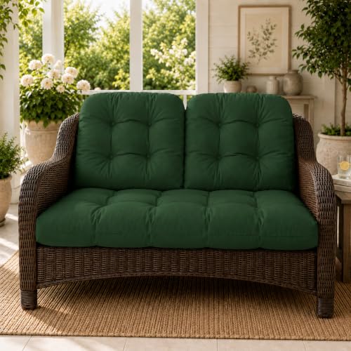 All Weather Outdoor Wicker Chair Cushions of 3 Pieces, Waterproof Outdoor Wicker Chair Cushion for Patio Furniture Loveseat Settee Bench, 1 Loveseat and 2 U-Shaped Thickened Cushions, Green - color: Green