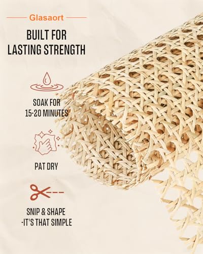 Glasaort 24" x 119" Natural Cane Webbing Roll, Durable Caning Material - size: 24" x 10FT