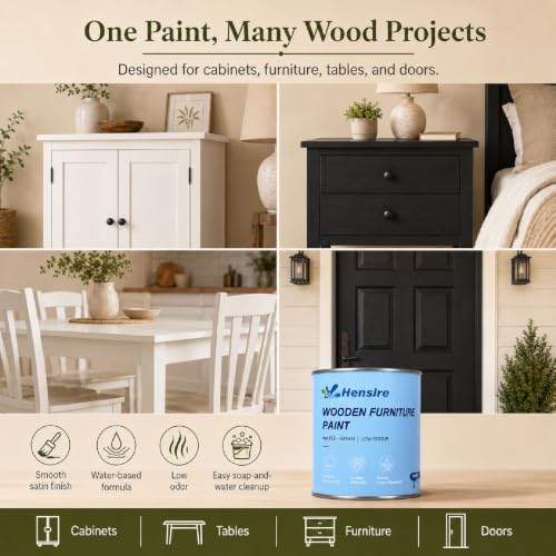 Hensire Black Wood Furniture Paint 17oz – All-in-One No Sanding - color: Black, size: 17 Fl Oz (Pack of 1)
