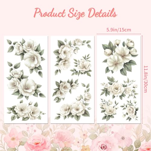 Peacoblue Beige Ivory Flowers Rub On Transfers for Furniture Craft 6"x12" - style: Beige Ivory Flowers