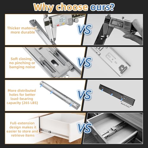 Furniware 1 Pair 24 Inch 265 lb Load Capacity Soft Close Drawer Slides - size: 24 Inch, style: Load:265 lb (Soft Close Without lock) -W:53mm