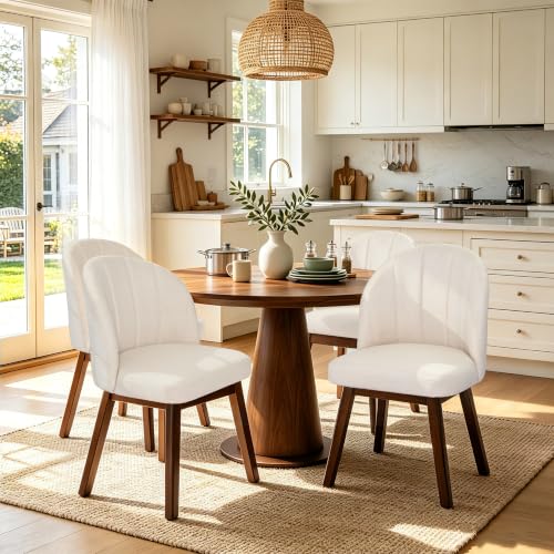 FREKEN Wooden Dining Chairs Set of 4, Modern Fabric Upholstered Dining Room Chair, Kitchen Side Chairs, Farmhouse Armless Dinner Chair for Kitchen, Beige - color: Beige, size: Set of 4