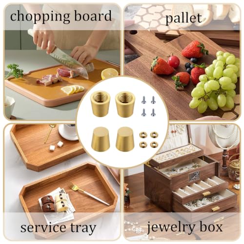 4PCS Brass Cutting Board Feet with Screws & Washers,Decorative Metal Furniture Feet for Jewelry Box Walnut Wood Board Display Tray,Professional Raised Cabinet Feet for Kitchen Appliances Countertop