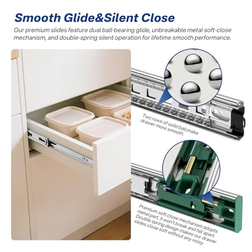 4 Pairs 22 Inch Soft Close Drawer Slides Ball Bearing Cabinet Rails - size: 22 Inch