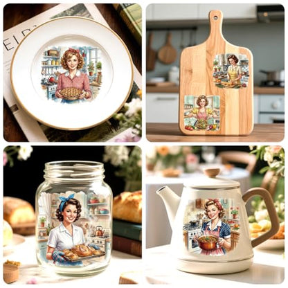 Peacoblue Vintage Housewife Rub On Transfers for Craft, Transfer Sticker - style: Vintage Housewife Cooking