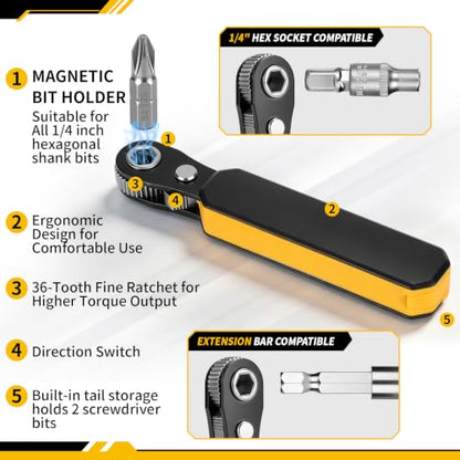 GRENPRO 30-in-1 Right Angle Screwdriver 36-Tooth Reversible Ratchet Set