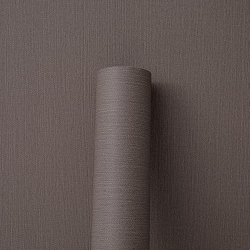 24"x393" Brown Fabric Peel and Stick Linen Textured Wallpaper - color: Dark Brown