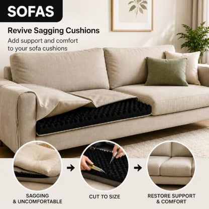 Gerrii 72" X 24" X 1" Egg Foam Pad, 30d High-Density Couch Cushion, Black - color: Black, size: 72" X 24" X 1"
