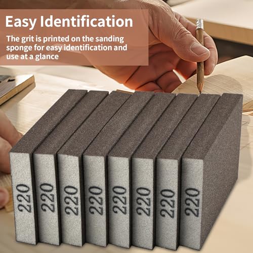 8 Pack Sanding Sponge Block, Wet Dry Sandpaper Sand Paper for Drywall Wood - size: 220 Grit