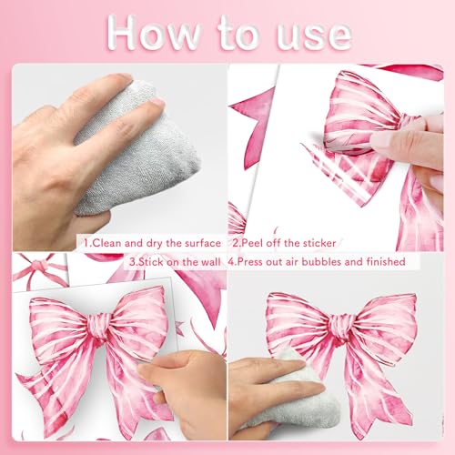 Pink Bow Wall Stickers, 8 Sheets 46 Pcs - color: Pink Bow
