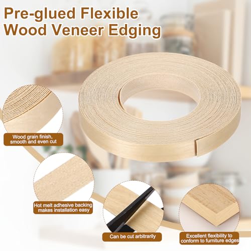 uxcell 3/4" x 49 ft Wood Edge Banding Pre-Glued Iron On Edging Strip Birch - color: Birch, size: 3/4" x 49 ft