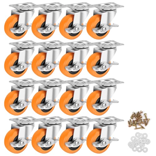 Caster Wheels,2.5 Inch Plate Swivel Casters Set of 4 with Brake - size: 2.5"16pack
