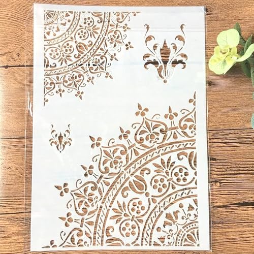 TIAMECH A4 Reusable Mandala 1/4 Wheel Stencil for Painting - style: Mandala Wheel