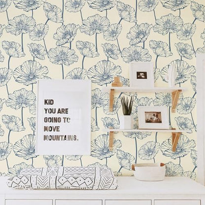Orainege Peel and Stick Wallpaper Blue and Beige Wallpaper - color: Blue and Beige, size: 17.3" x 196.8"