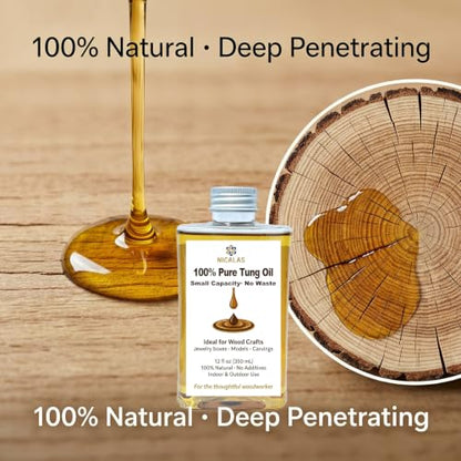 Pure Tung Oil 12oz, Natural Wood Finish for Furniture & Floors - size: 12 Ounce