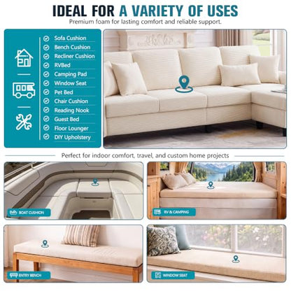 JOYWOO Thick Memory Foam Padding 72"x24"x6", Sofa Cushion & Chair Support Pad, Cut to Size Replacement for Thin Padding & DIY - size: 72x24x6"
