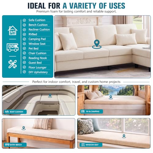 JOYWOO Thick Memory Foam Padding 72"x24"x5", Sofa Cushion & Chair Support Pad, Cut to Size Replacement for Thin Padding & DIY - size: 72x24x5"