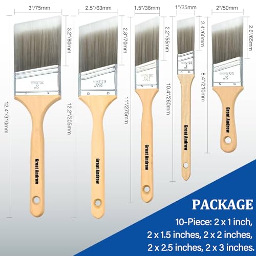 Great Andrew 10 Pack Paint Brushes Bulk 1" 1.5" 2" 2.5" 3" Angled - size: 10 PCS, 1/1.5/2/2.5/3"