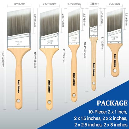 Great Andrew 10 Pack Paint Brushes Bulk 1" 1.5" 2" 2.5" 3" Angled - size: 10 PCS, 1/1.5/2/2.5/3"