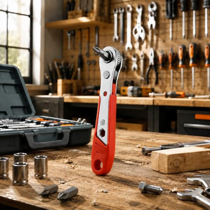 Right Angle Ratchet Screwdriver, 4" Mini Steel Manual Multitool Forward/Reverse Switch with 1 Bit, Narrow Spaces Ratchet Wrench for Electronics Cars Furniture Repair DIY, Red Hnadle - color: Red