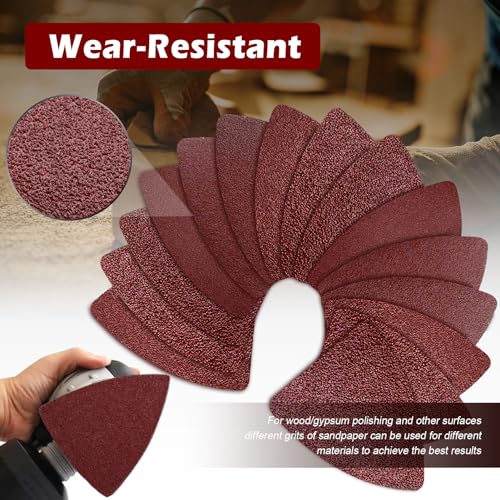 204PCS towbluii Oscillating Multitool Sandpaper, 3-1/8 Inch Triangle Sandpaper for Triangle Sanding Pads, Assorted 40/60/80/120/180/240 Grit 30pcs Each - size: 204 pcs Triangle Sanding Pads 3-1/8 Inch