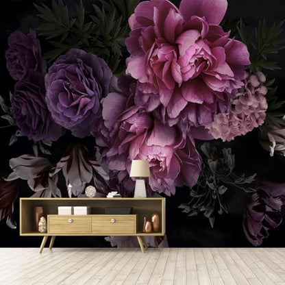 Purple Peony Flower Wallpaper with Peel-and-Stick Backing 96"x137" - color: ZZSL-03, size: 96"x137"