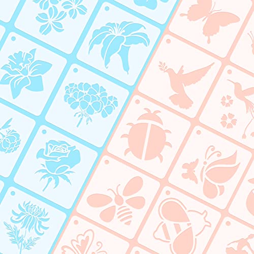 Augshy 56 Pack Flower Stencils for Painting, Butterfly and Bird, 3 Inch - style: Flowering Plants