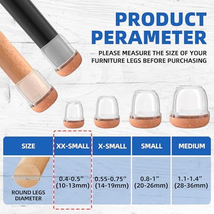 20PCS Clear Extra Small Skinny Chair Leg Floor Protectors, Fit 0.4"-0.5" - size: XXSmall (Fit 0.4"-0.5")