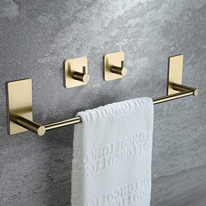 Taozun Golden Towel Bar - Self Adhesive Towel Holder + 2 Packs Hooks, 16-in - color: Gold New, size: 16-Inch