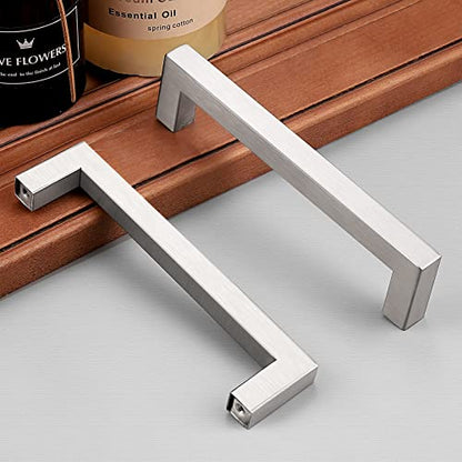Probrico (5 Pack 5 inch Square Kitchen Cabient Handles Bathroom Dresser Pulls Stainless Steel Modern Bar Pulls Cabinet Hardware - color: Brushed Nickel, size: hole center 5"
