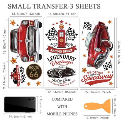 OLYCRAFT 3 Sheets/Set Retro Car Rub on Transfers for Furniture and Crafts 6x12 Inch Red Sports Car Furniture Decal Transfer Stickers Rub on Decal with 1pc Scraper for Wooden Home Wardrobe Decor - style: Retro car