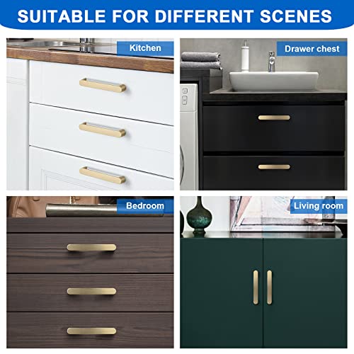 WEAVERBIRD 4 Pack Brushed Brass Finish Cabinet Handles Drawer Pulls Furniture Cabinet Hardware Cupboard Closet Zinc Alloy Gold Handles Pulls, 5 inch (128mm) Hole Distance - color: Brushed Brass, size: 128 mm