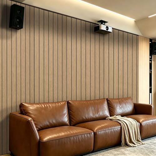 3D Peel and Stick Wall Panels PVC Grille Slat 394"x15.8" Self-Adhesive Wall Sticker Soundproof Paneling for Walls and Ceiling in Faux White Wood Grain Texture - color: Walnut Tone, size: 394"x15.8"