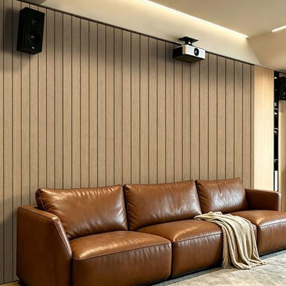 3D Peel and Stick Wall Panels PVC Grille Slat 394"x15.8" Self-Adhesive Wall Sticker Soundproof Paneling for Walls and Ceiling in Faux White Wood Grain Texture - color: Walnut Tone, size: 394"x15.8"
