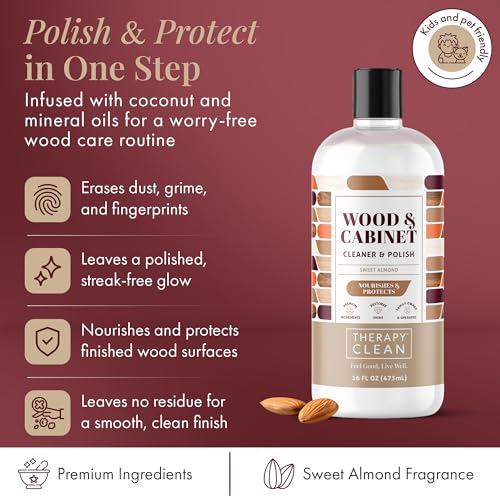 Therapy Wood Cleaner & Polish 16 oz. (2-Pack with Microfiber Cloth) - Wood Cabinet and Table Cleaner - Conditioner - Almond Scent - style: Wood Polish (Pack of 2 with Microfiber)