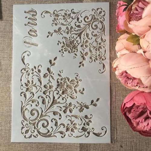 TIAMECH A4 Reusable Flower Edge Frame Stencil for Painting - style: Flower Edge