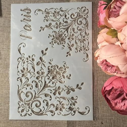 TIAMECH A4 Reusable Flower Edge Frame Stencil for Painting - style: Flower Edge