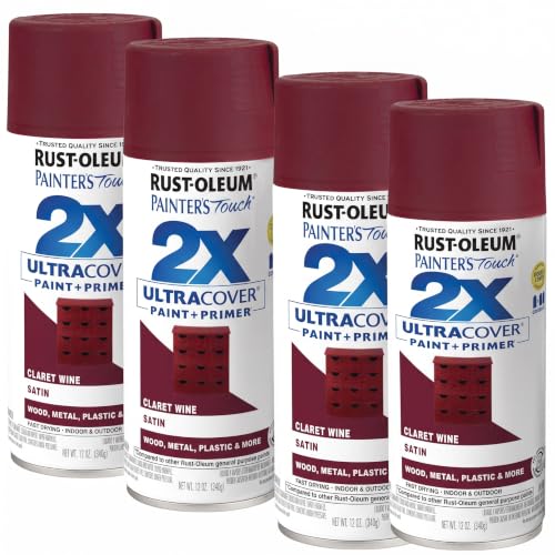 Rust-Oleum 334062 Painter's Touch 2X Ultra Cover Spray Paint, 12 oz, Satin Claret Wine (Pack of 4) - color: Satin Claret Wine, size: 12 Ounce (Pack of 4)