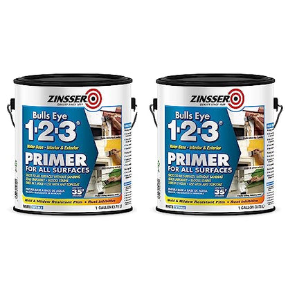 Zinsser 2001-2PK Bulls Eye 1-2-3 Water-Base Primer, Gallon, White, 2 Pack - color: White, size: Gallon (Pack of 2)