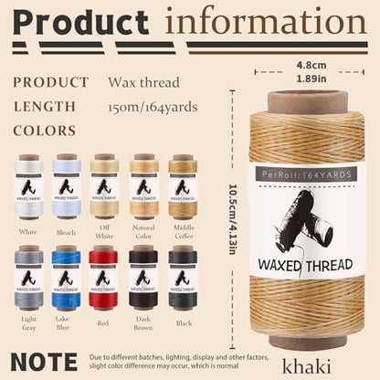 Jupean Waxed Thread for Leather Threads Wax Thread for Leather Sewing - color: Khaki